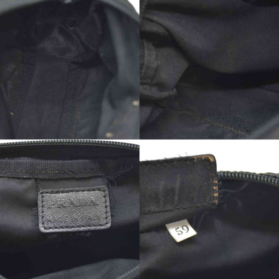 PRADA Logo Plate Nylon Cosmetic Pouch Bag Black
