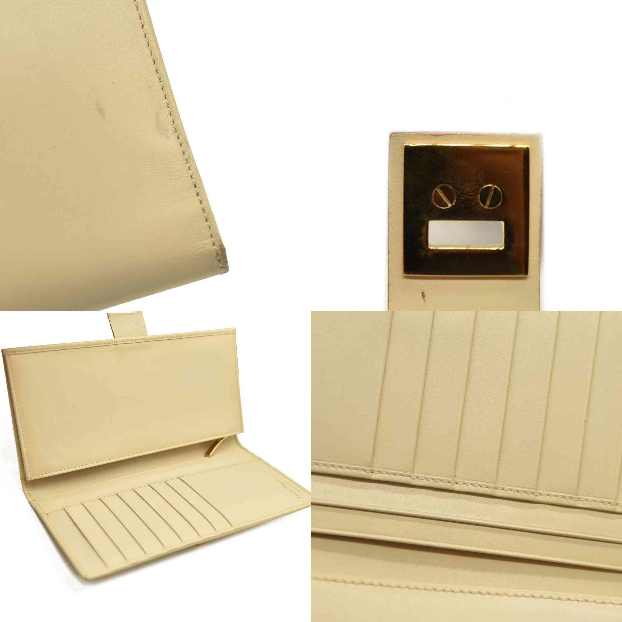 Salvatore Ferragamo Gancini Clip Leather Long Bifold Wallet Ivory CONSIGNMENT 10020992