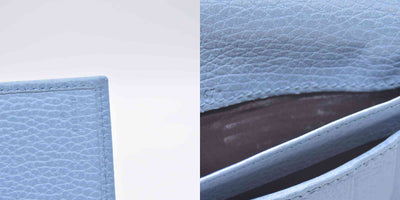 $660 GUCCI Light Blue Pebbled Swing Leather Flap Long Wallet CONSIGNMENT 10021436