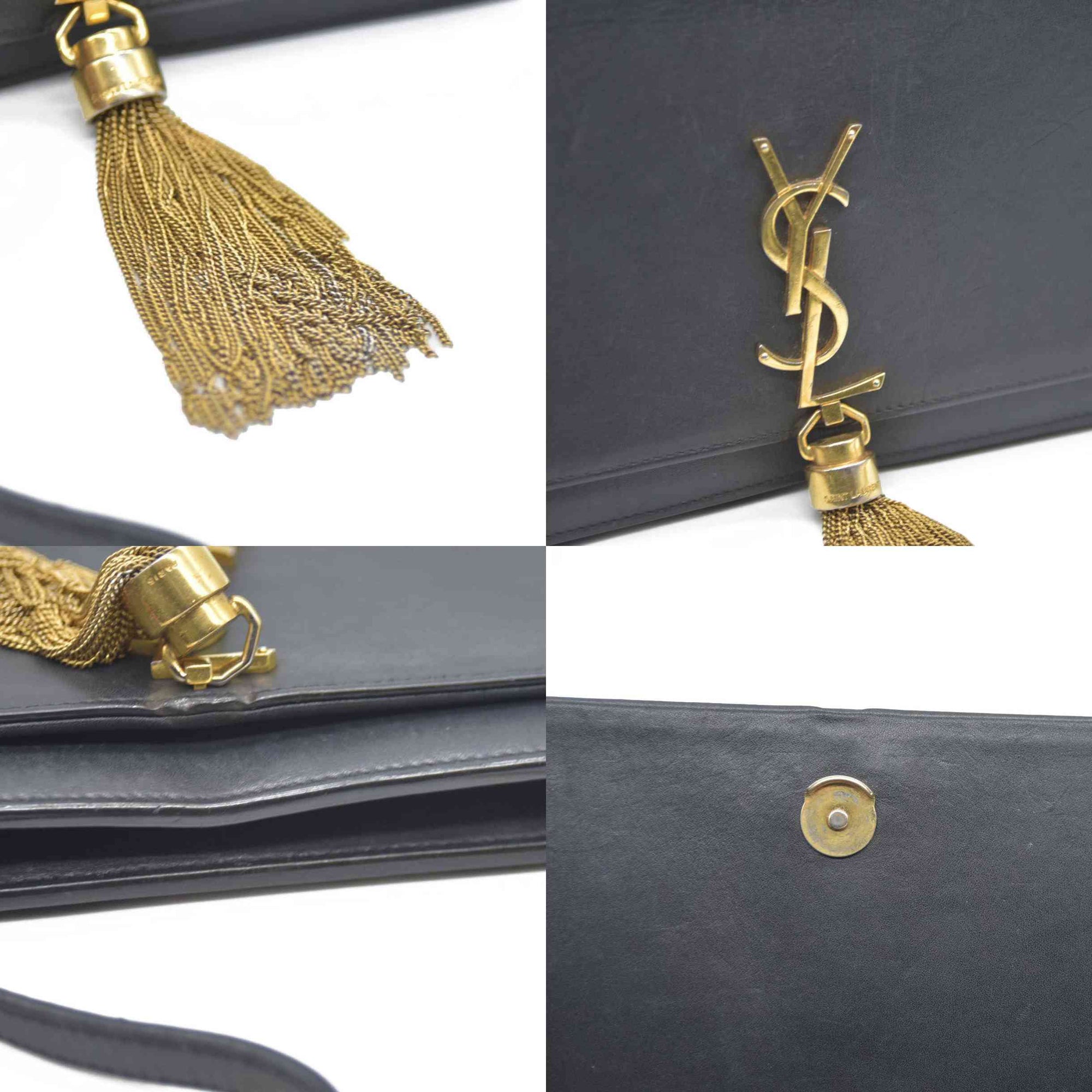 AUCTION $2400 Saint Laurent  Grain De Poudre Medium Classic Monogram Kate Tassel Satchel Black