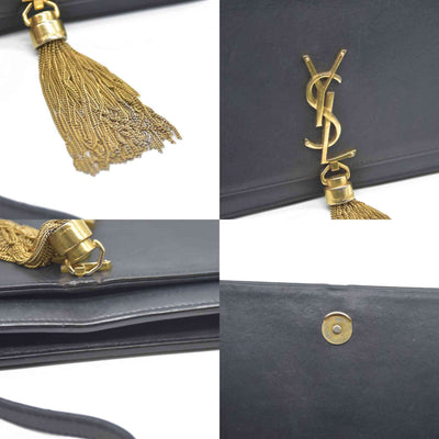 AUCTION $2400 Saint Laurent  Grain De Poudre Medium Classic Monogram Kate Tassel Satchel Black