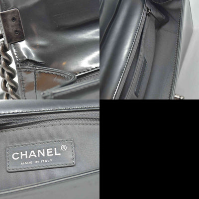 $4700 2012 Chanel Medium Boy Electric Silver Patent Leather Logo CC Flap