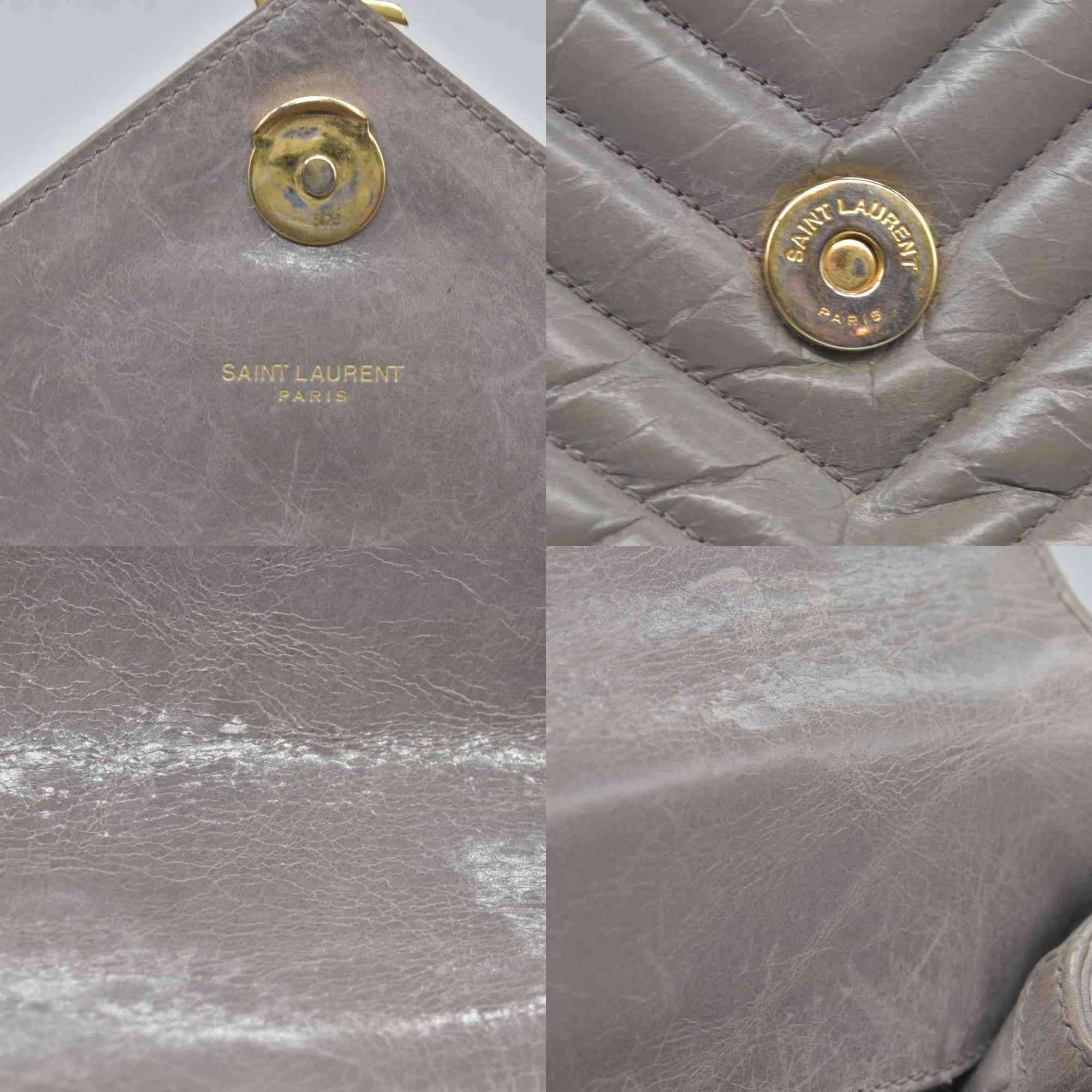 $2800 Saint Laurent Waxed Calfskin Matelasse Chevron Medium Monogram College Bag Fog Gray