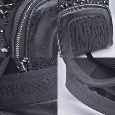 $1950 MIU MIU Leather Trimmed Matelasse Crystal Embellished Nylon Backpack
