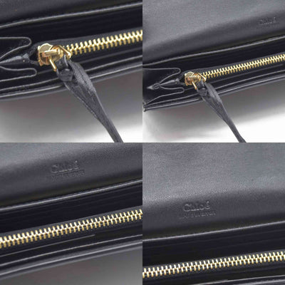 Chloe Ribbon Leather Long Bifold Wallet Purse Black CONSIGNMENT
