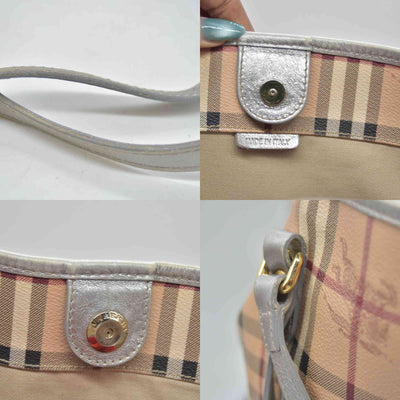 $895 Burberry Haymarket Check Small Canterbury Tote Silver