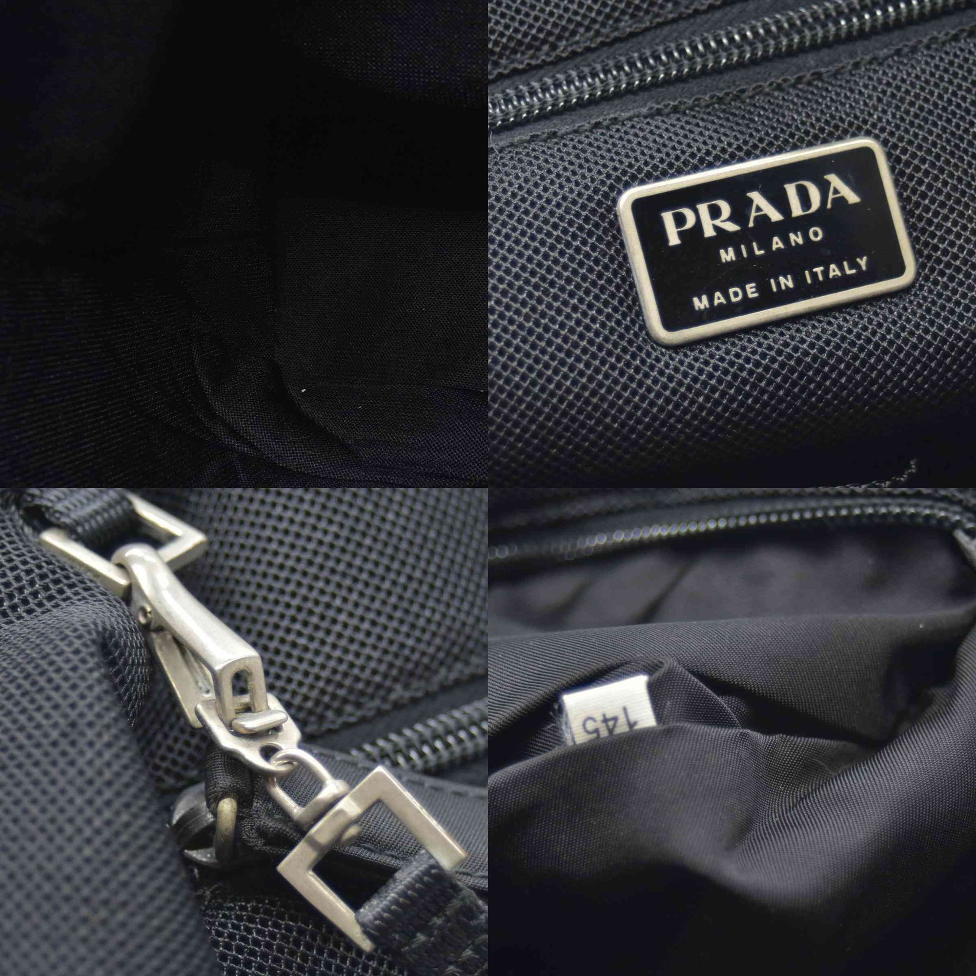 $950 CONSIGNMENT Prada Nylon Enameled Metal Triangle Shoulder Bag