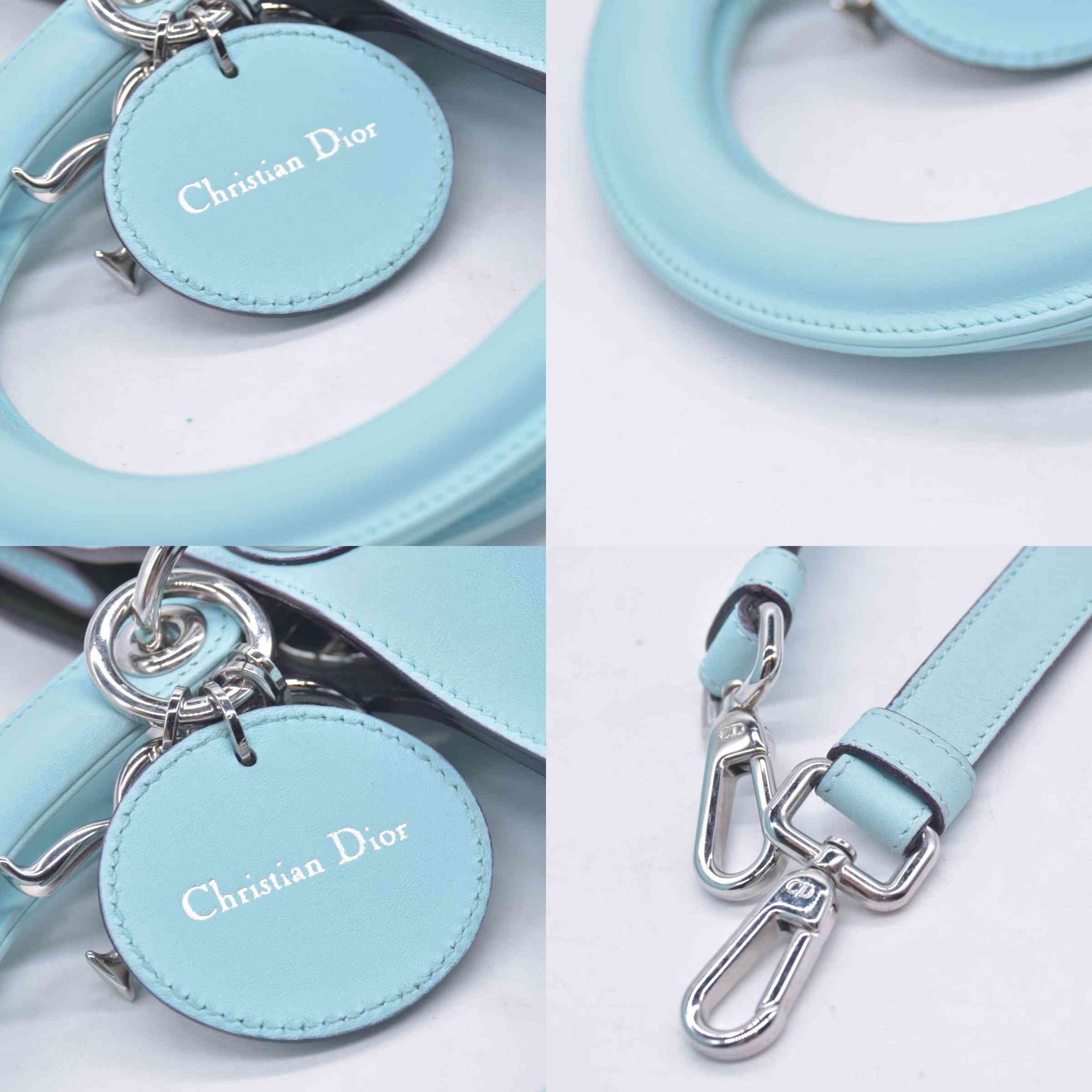 $3200 CHRISTIAN DIOR Lady Dior Medium Leather Tote Sky Blue CONSIGNMENT 10021442