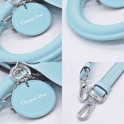 $3200 CHRISTIAN DIOR Lady Dior Medium Leather Tote Sky Blue CONSIGNMENT 10021442