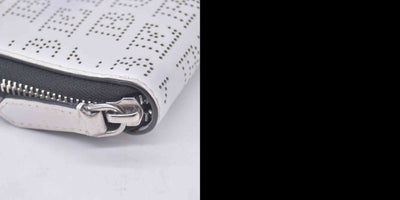 $598 BURBERRY Logo Perforated Leather Zip Around Long Wallet White