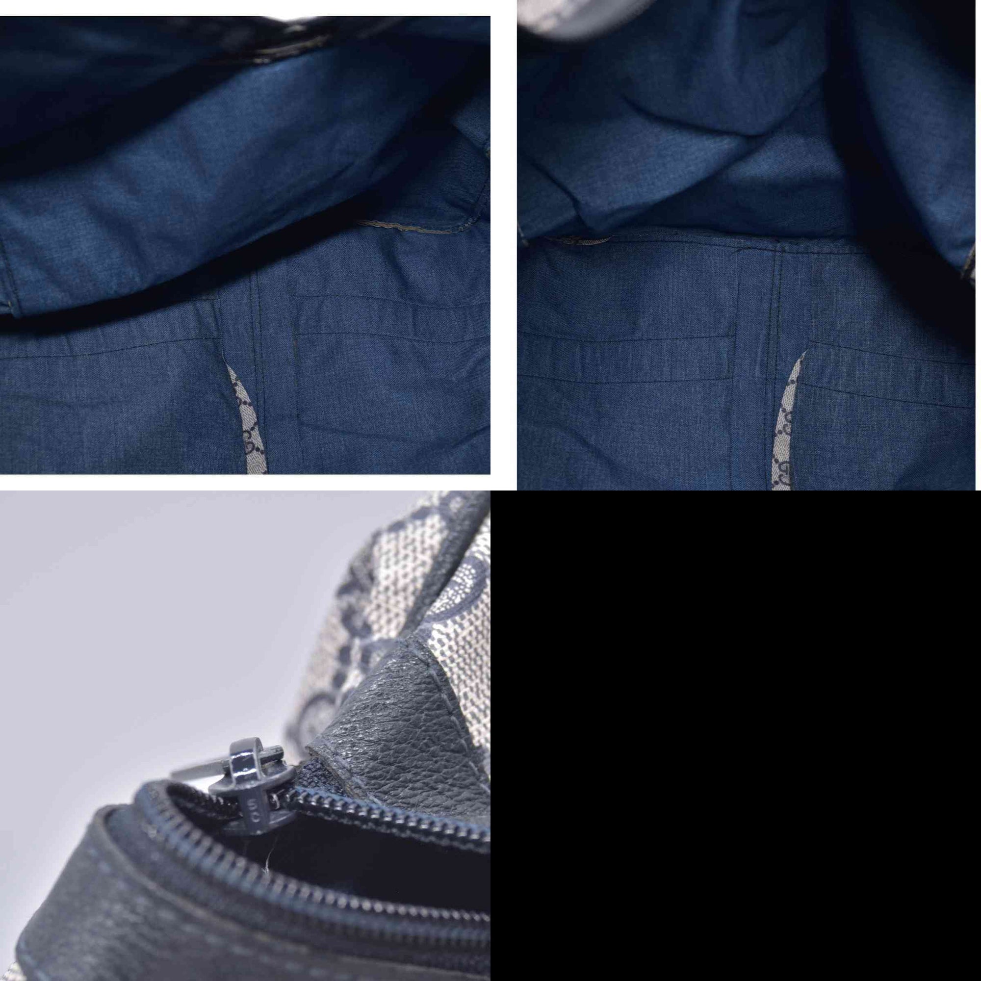$1150 GUCCI Vintage Navy GG Supreme Web Boston Duffle Bag Blue Grey CONSIGNMENT 10021219