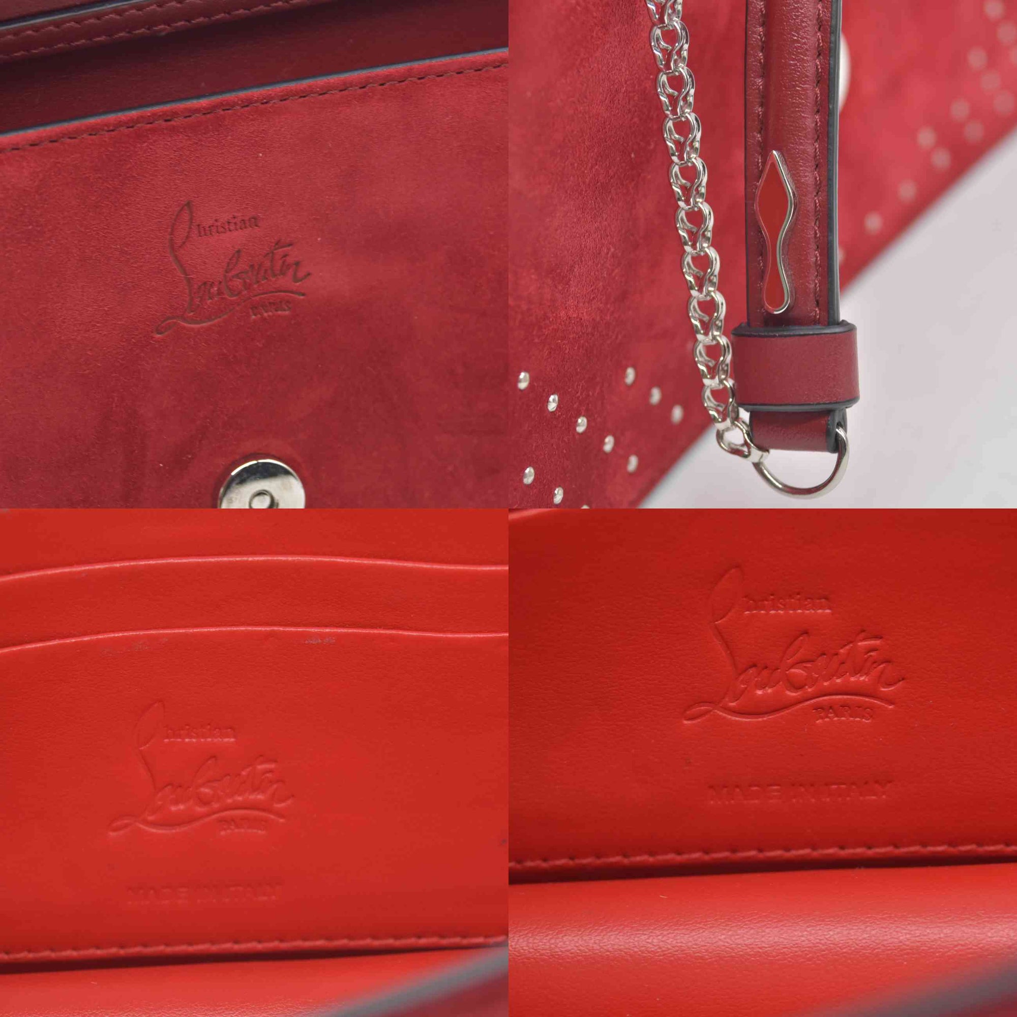 $1290 Christian Louboutin Loubi54 Clutch Red Suede Polka Dot Print