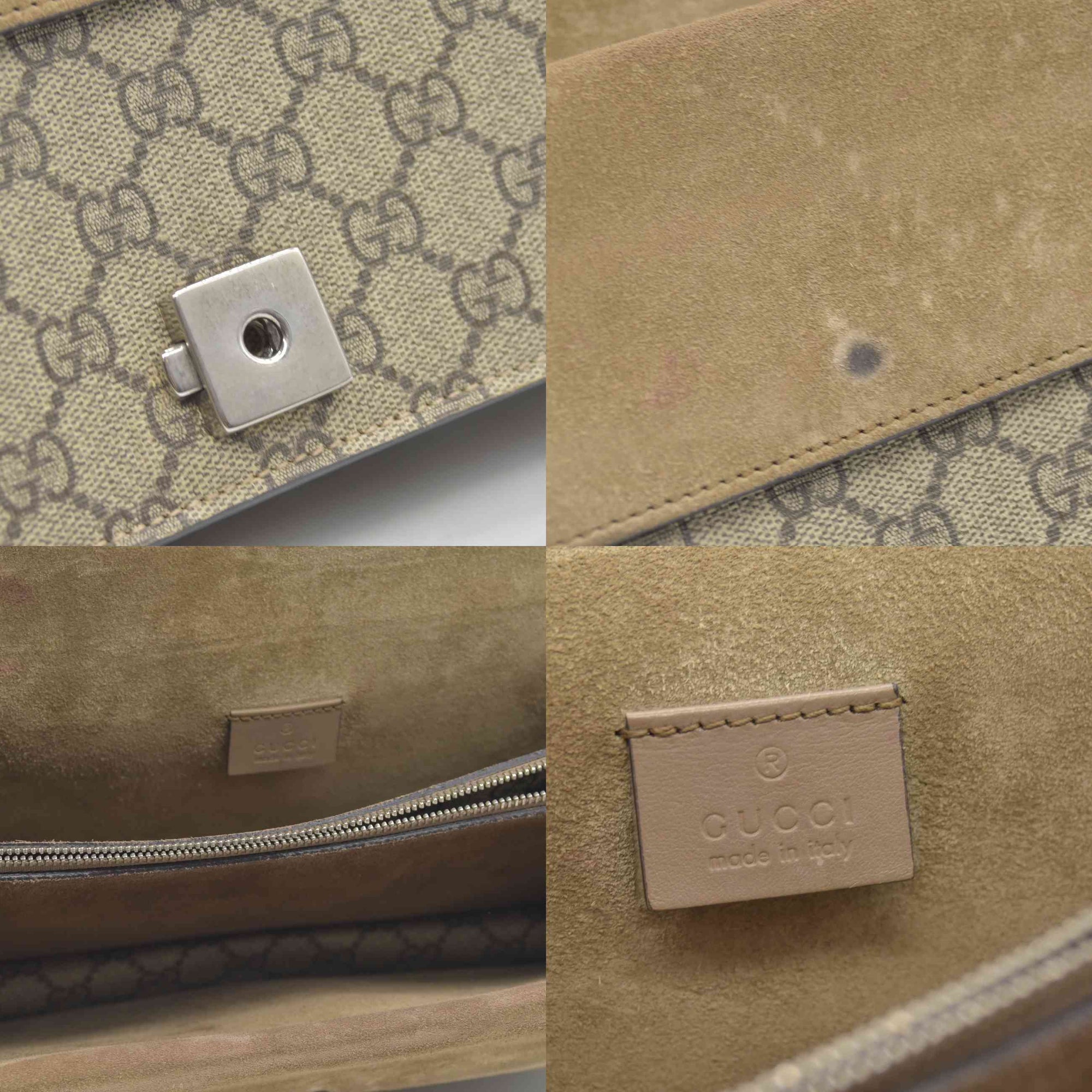 $3350 GUCCI GG Supreme Monogram Suede Small Dionysus Shoulder Bag Beige Ebony Taupe