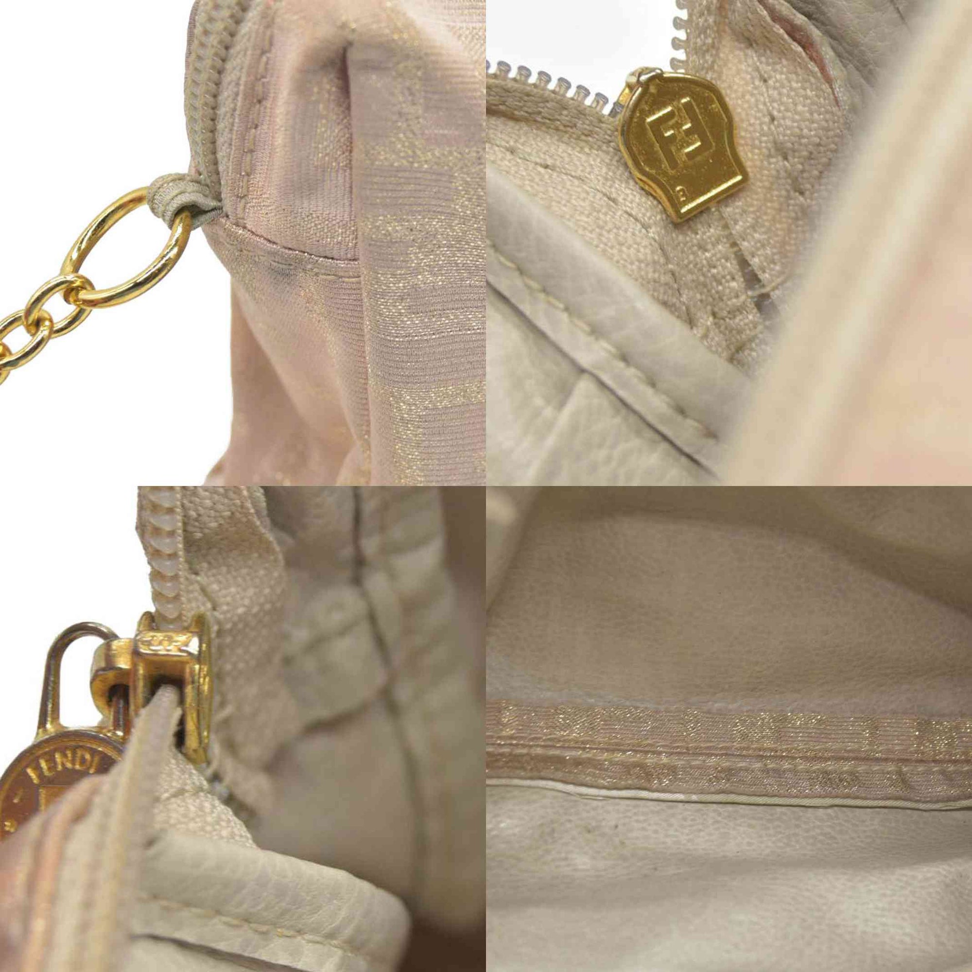 $1075 FENDI Chain Zucca Canvas Shoulder Bag Beige