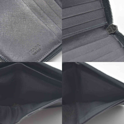 $725 Prada Logo Plaque Saffiano Wallet Black CONSIGNMENT 10020874