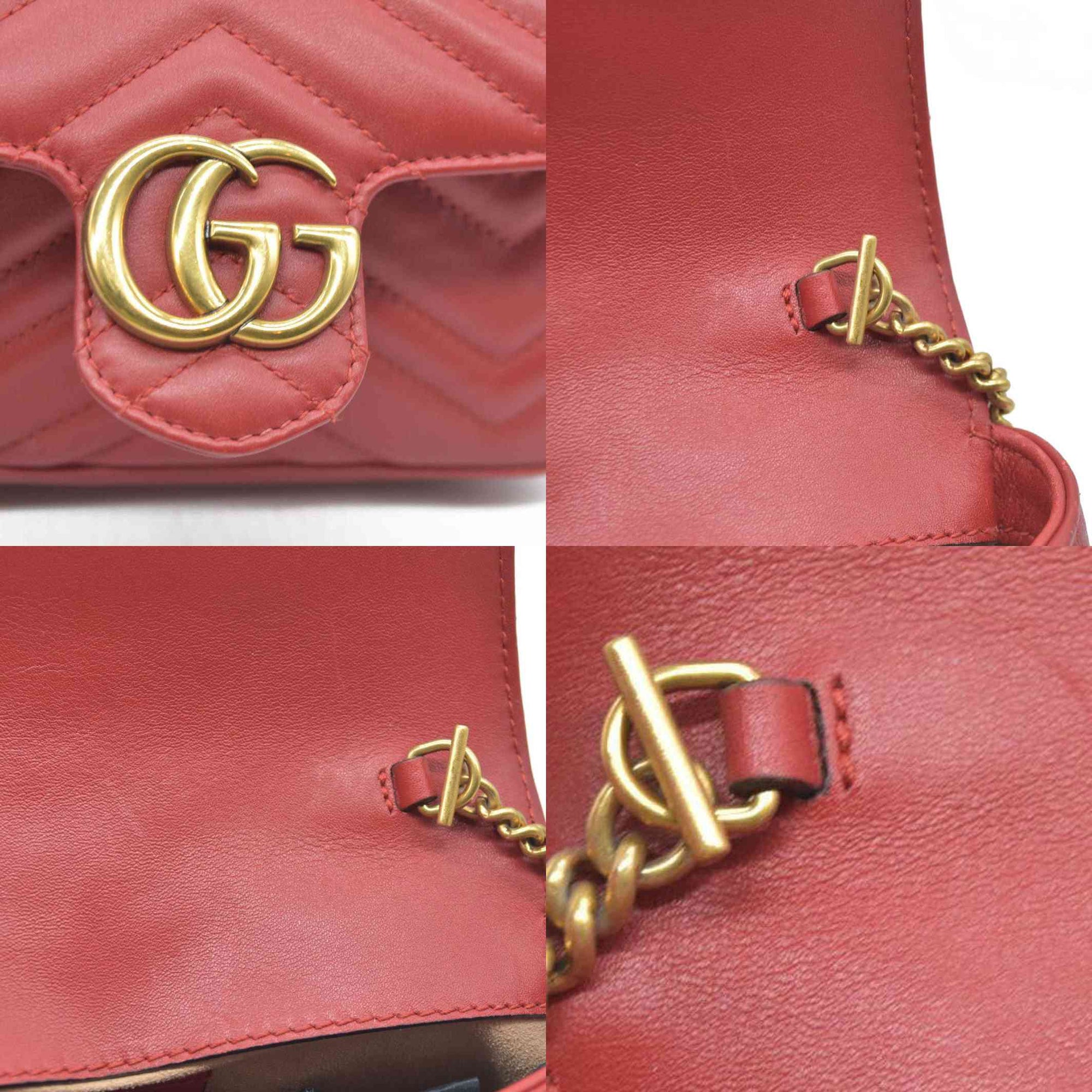 $1550 Gucci Leather Marmont Super Mini Red