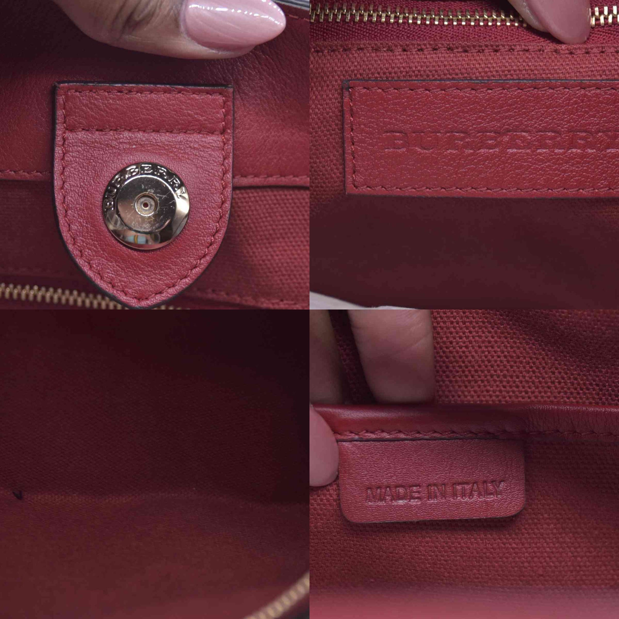 $1095 Burberry Leather Panels Small Canterbury Tote Red CONSIGNMENT