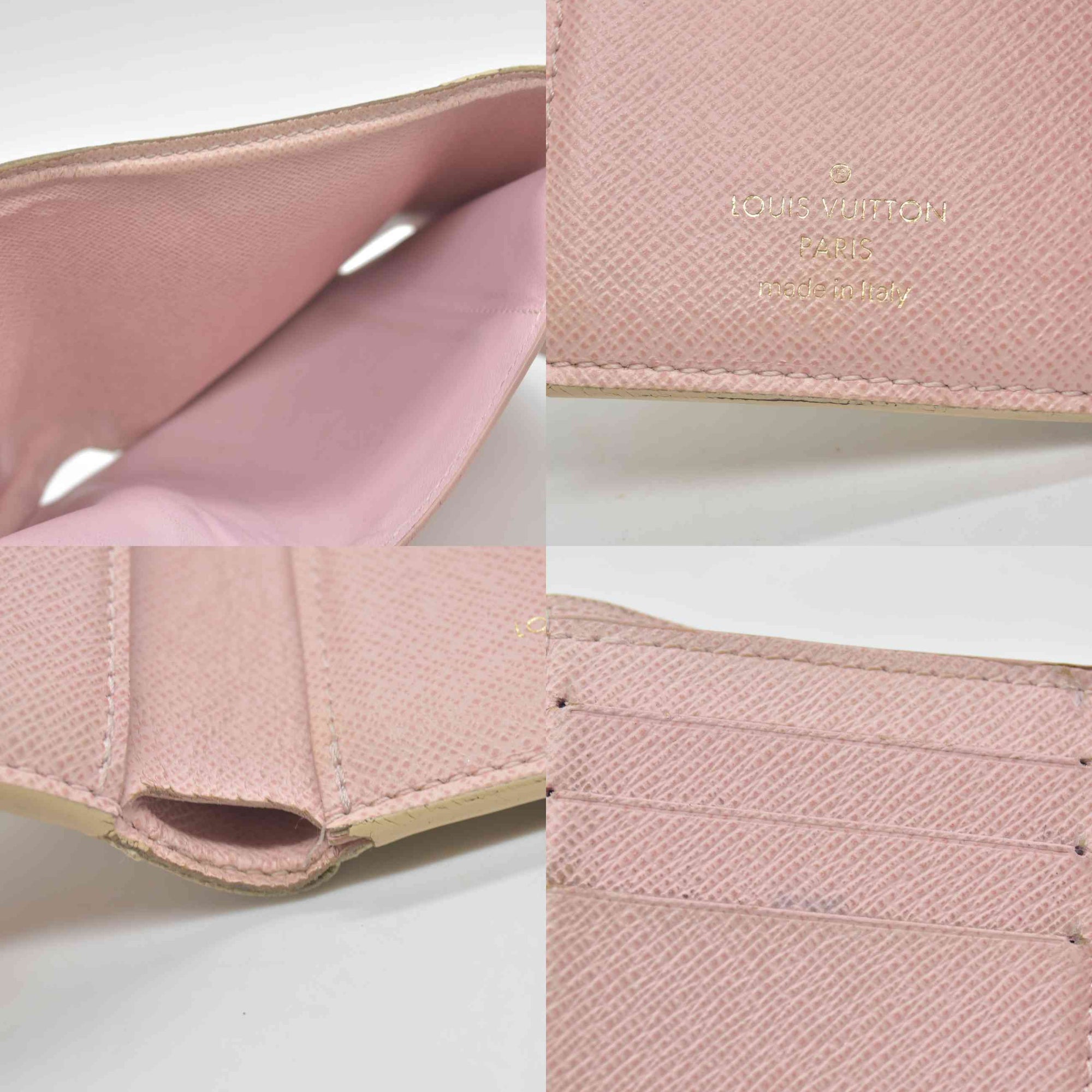 $625 2019 Louis Vuitton Damier Azur Rose Ballerine Victorine Wallet White Pink  FH4179