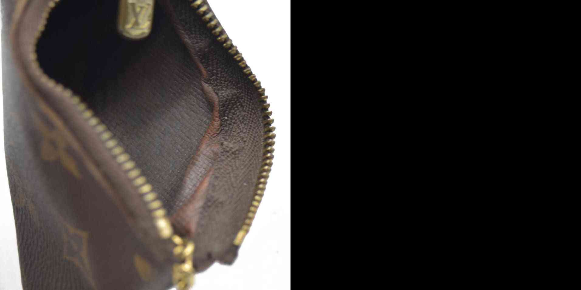 AUCTION $345 Louis Vuitton Monogram Pochette Cles Wallet Coin Purse Brown CT4047