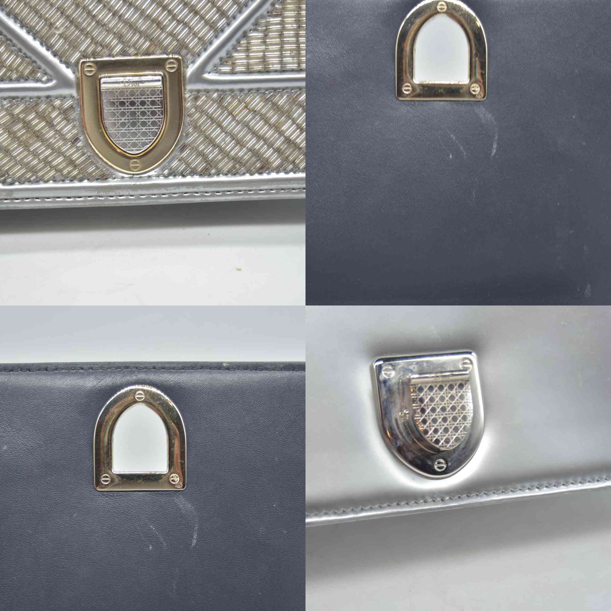 $3500 2016 CHRISTIAN DIOR Diorama Flap Bag Beaded Leather Small Silver 10020275