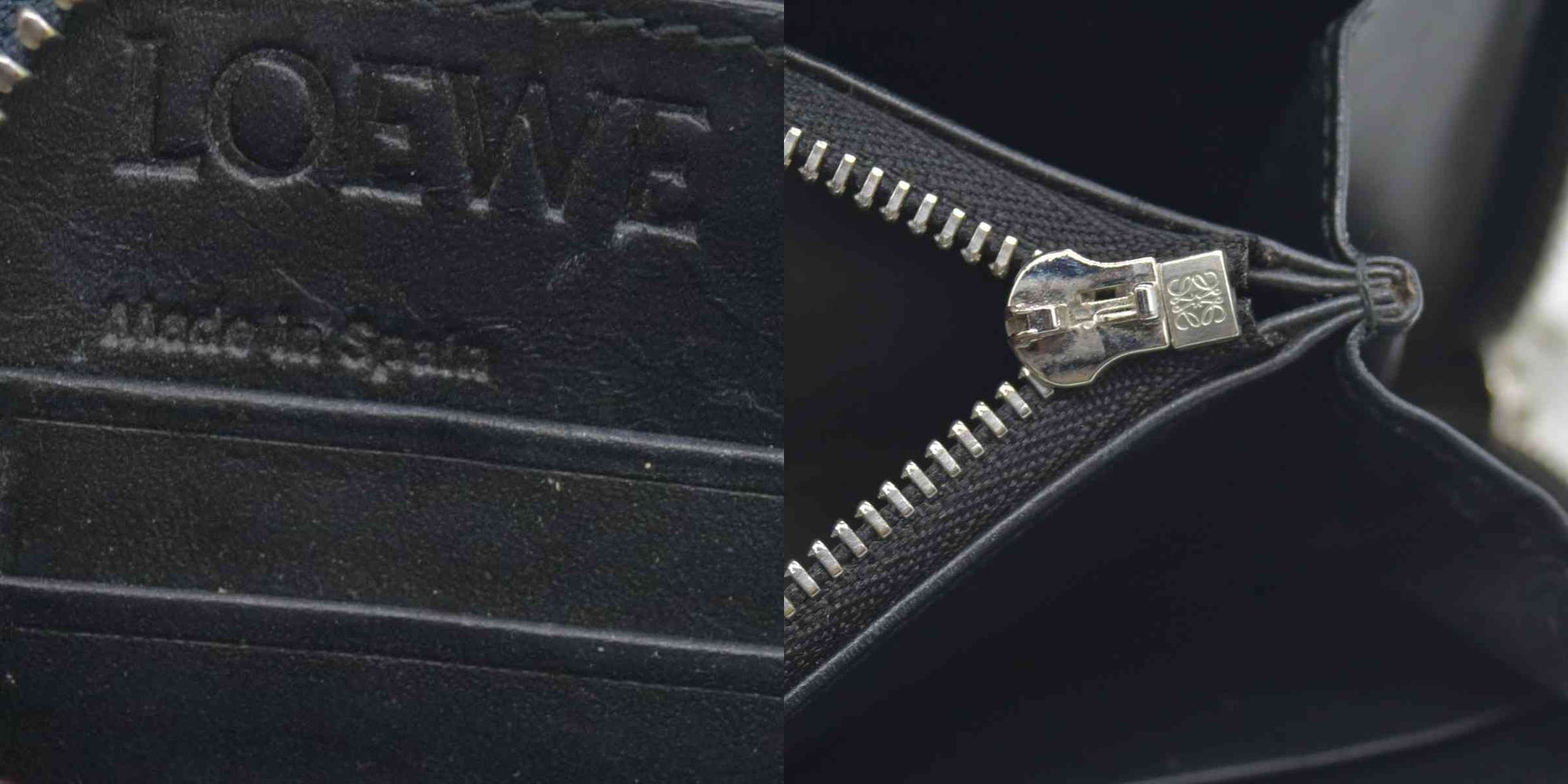 $990 Loewe Calfskin Embossed Repeat Medium Zip Wallet Blue CONSIGNMENT
