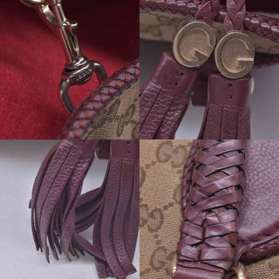 $1250 GUCCI GG Canvas Medium Marcie Tassel Tote Bag Beige Burgundy CONSIGNMENT 10021551