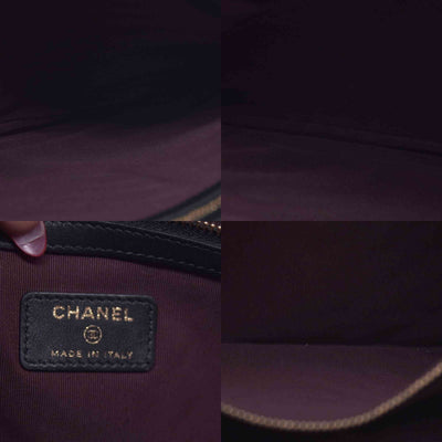 $1250 CHANEL Calfskin Chevron Quilted Large O-Case Clutch Pouch Dark Navy Charcoal CONSIGNMENT 10021554