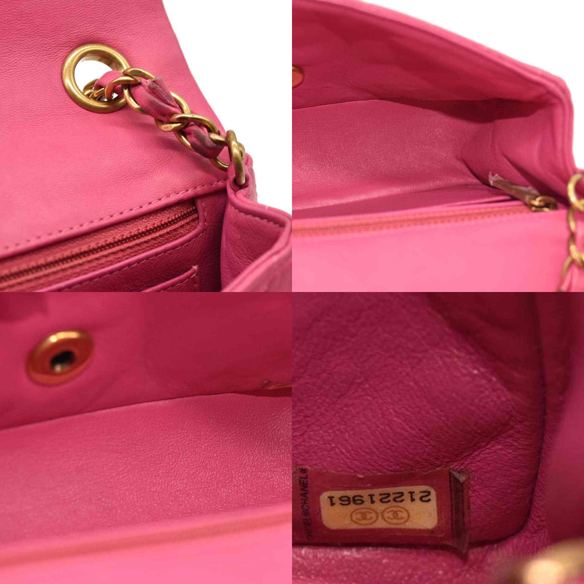Chanel  Lambskin Chevron Quilted Mini Rectangular Flap Dark Pink 21*