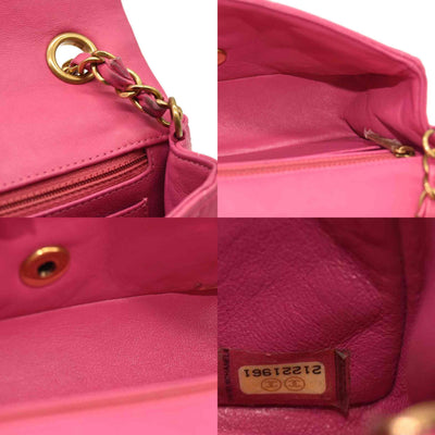 Chanel  Lambskin Chevron Quilted Mini Rectangular Flap Dark Pink 21*