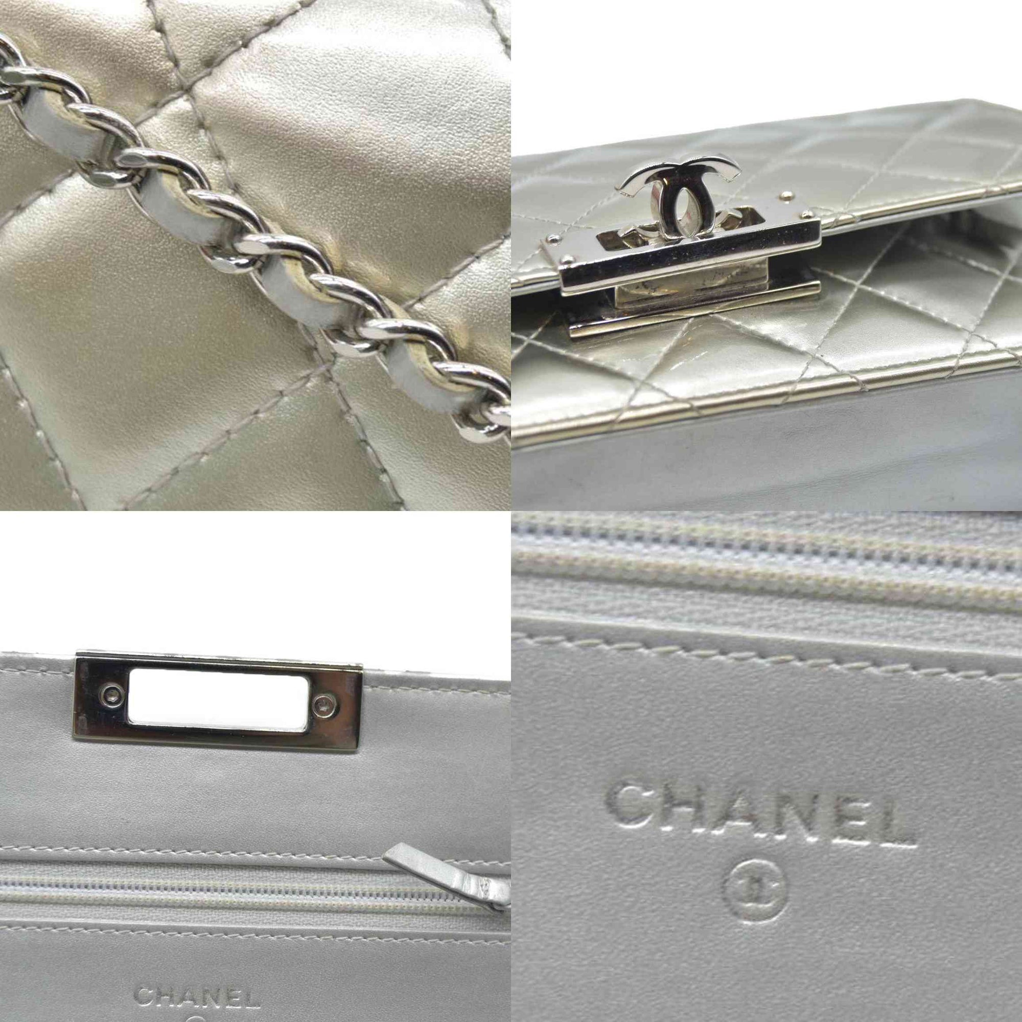 $3000 Chanel  Patent Quilted Golden Class Wallet on Chain WOC Silver