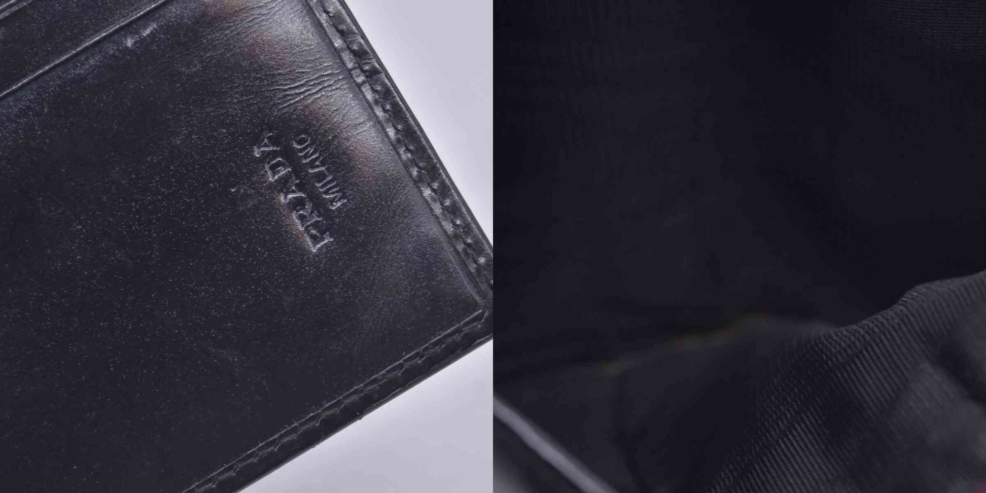 $520 PRADA Spazzolato Embossed Logo Flap Compact Wallet Navy Blue CONSIGNMENT 10021596