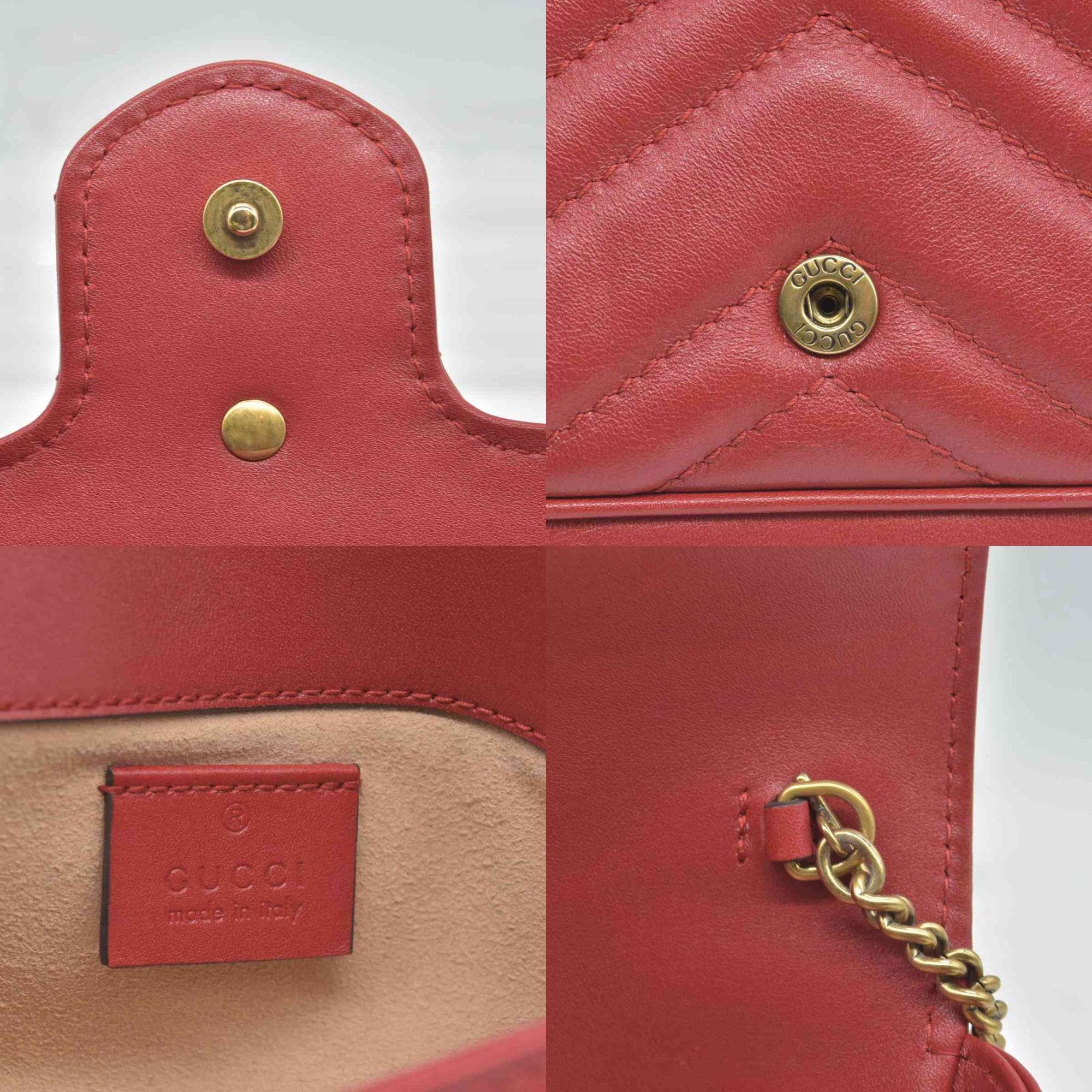 $1550 Gucci Calfskin Matelasse Super Mini GG Marmont Shoulder Bag Hibiscus Red