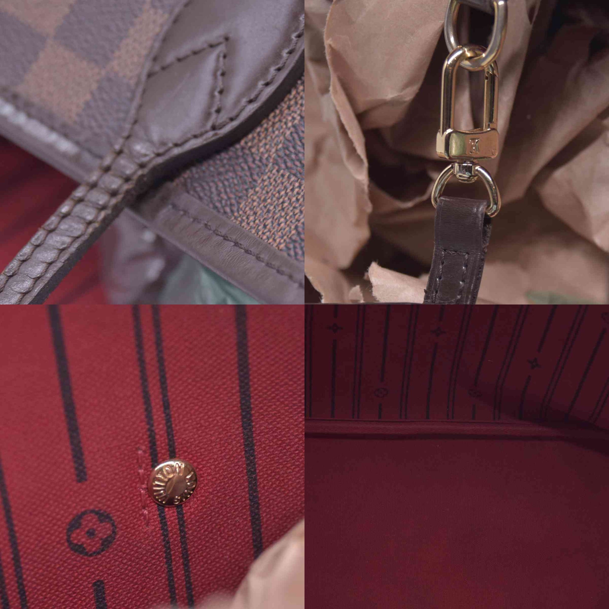 $2240 2009 Louis Vuitton Damier Ebene Neverfull MM Cherry AR0049 CONSIGNMENT 10021074