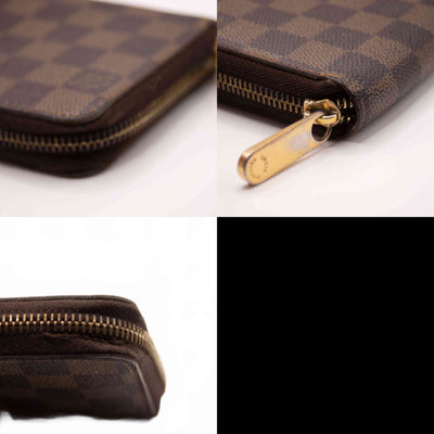 $960 2008 Louis Vuitton Damier Zippy Zip Around Long Wallet Purse Brown CA5018 CA0518