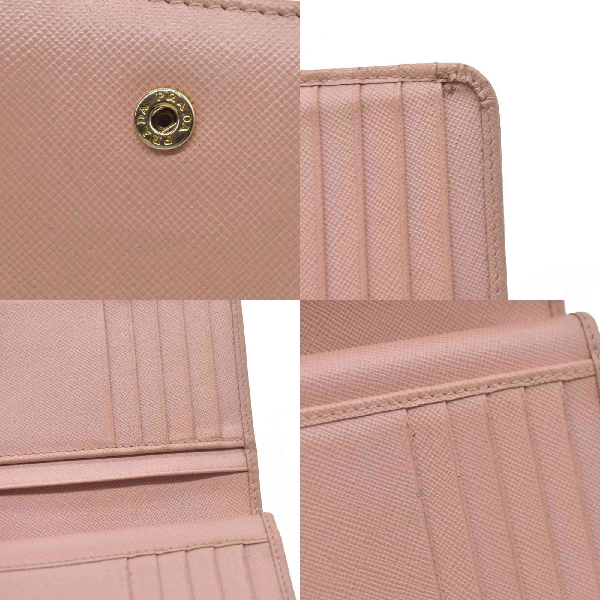PRADA Logo Saffiano Leather Bifold Wallet Purse Pink