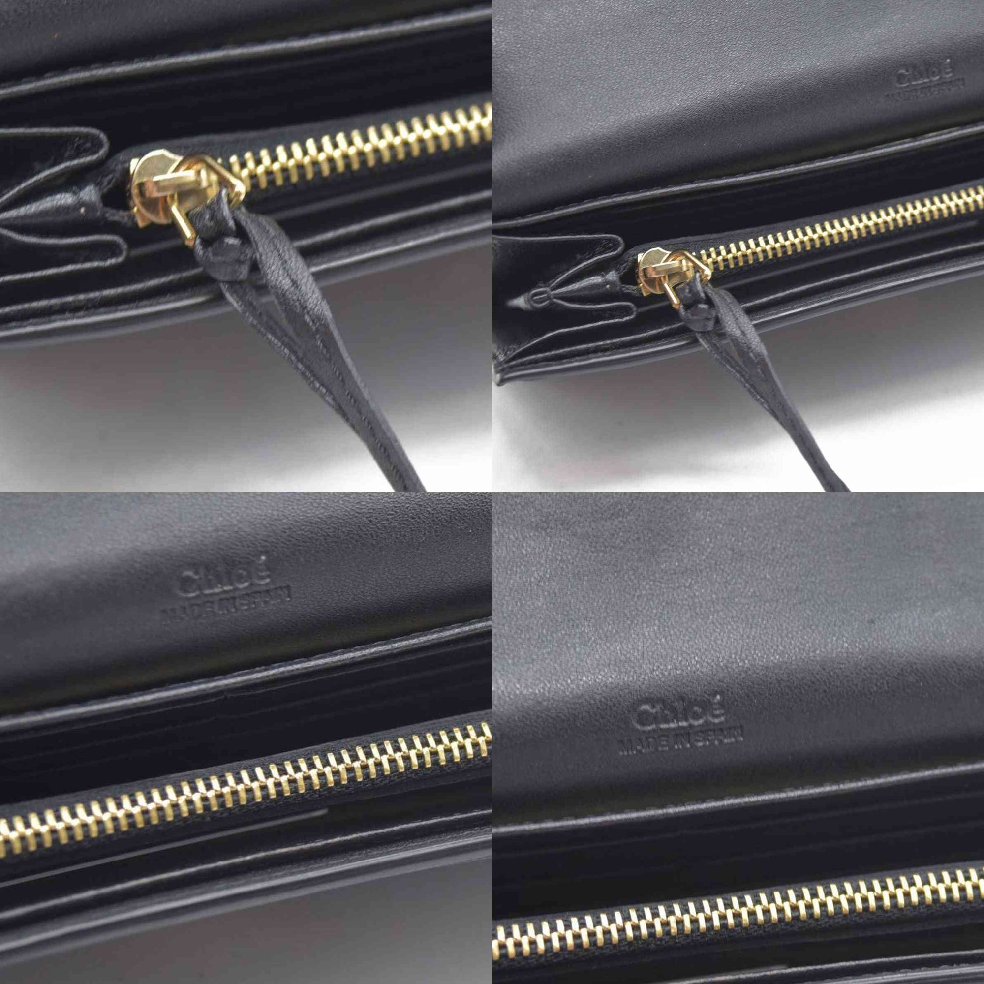 $470 Chloe Ribbon Leather Long Bifold Wallet Purse Black CONSIGNMENT 10020945
