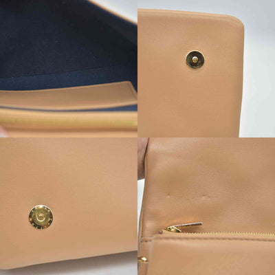 $3150 Louis Vuitton Lambskin Embossed Monogram Pochette Coussin Camel Color Transfer