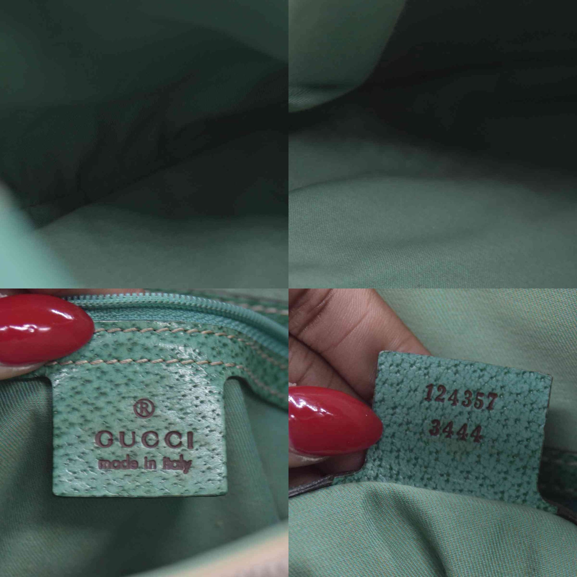 $890 GUCCI GG Canvas Seafoam Green Leather Curved Hobo Shoulder Bag Beige CONSIGNMENT 10021457