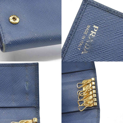 PRADA Logo Saffiano Leather 6 Ring Key Case Navy blue