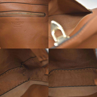 $2275 Valentino Pebbled Calfskin Small Rockstud Flip-Lock Messenger Bag Brown