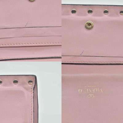 Valentino Poudre Leather Rockstud Zip-Around Compact Wallet