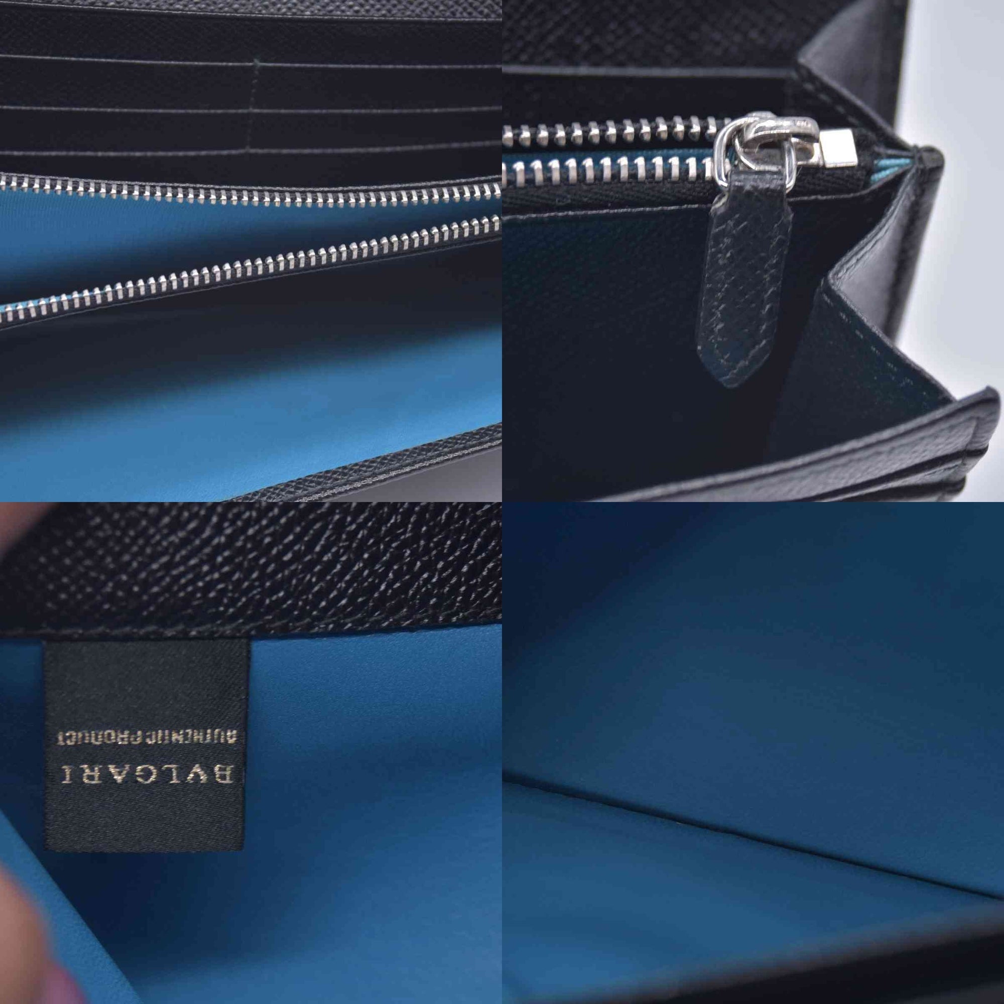 $790 BVLGARI Leather Bifold Long Wallet Black CONSIGNMENT 10021048