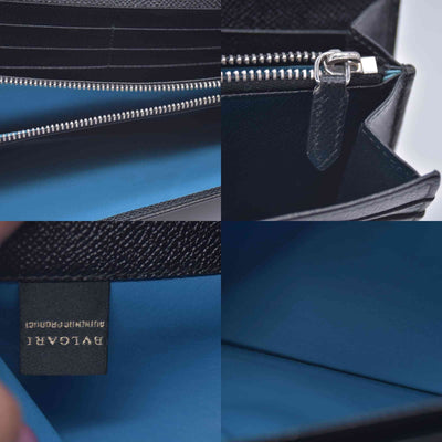 $790 BVLGARI Leather Bifold Long Wallet Black CONSIGNMENT 10021048