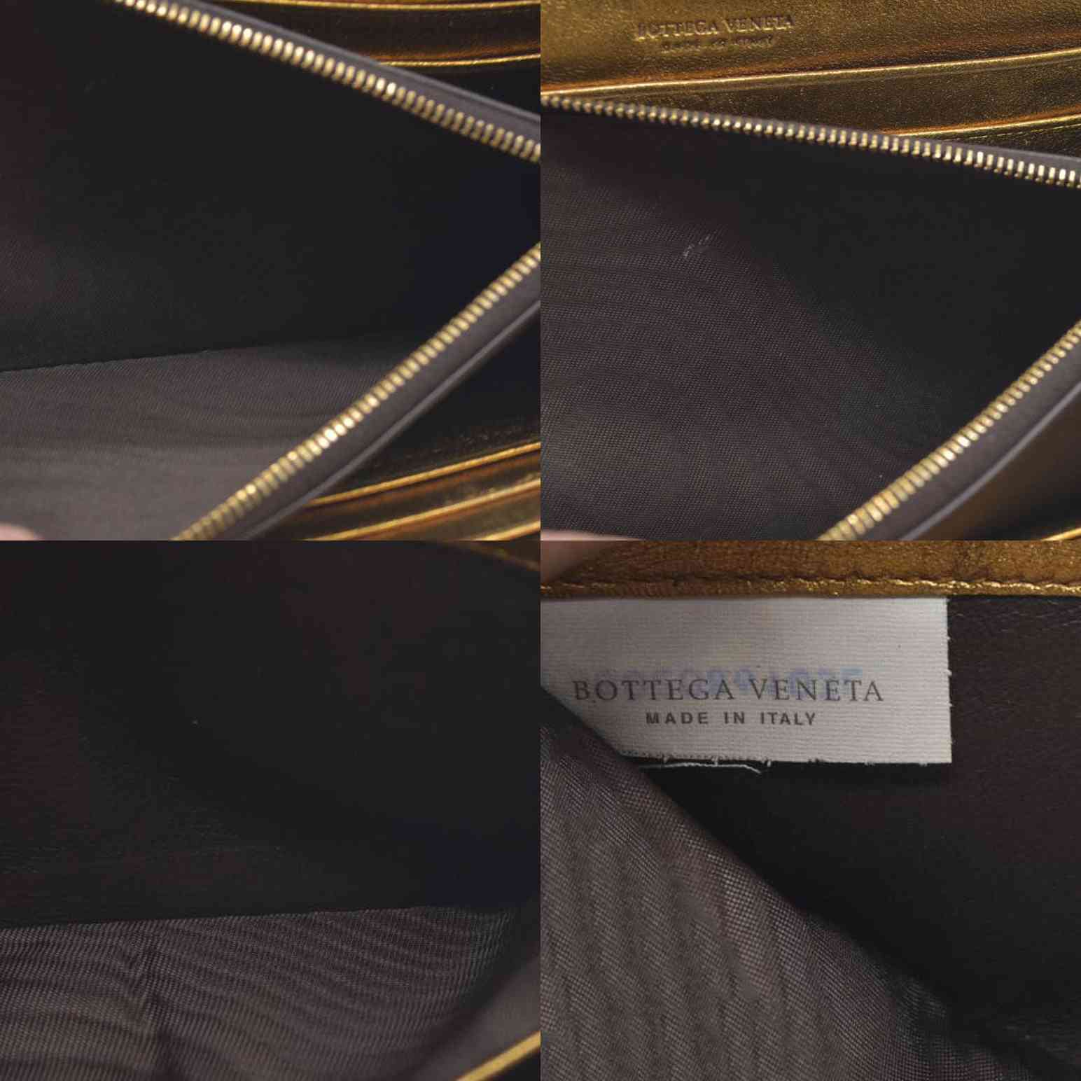 Bottega Veneta Intrecciato Lambskin Zip Around Long Wallet Gold