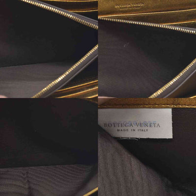 Bottega Veneta Intrecciato Lambskin Zip Around Long Wallet Gold