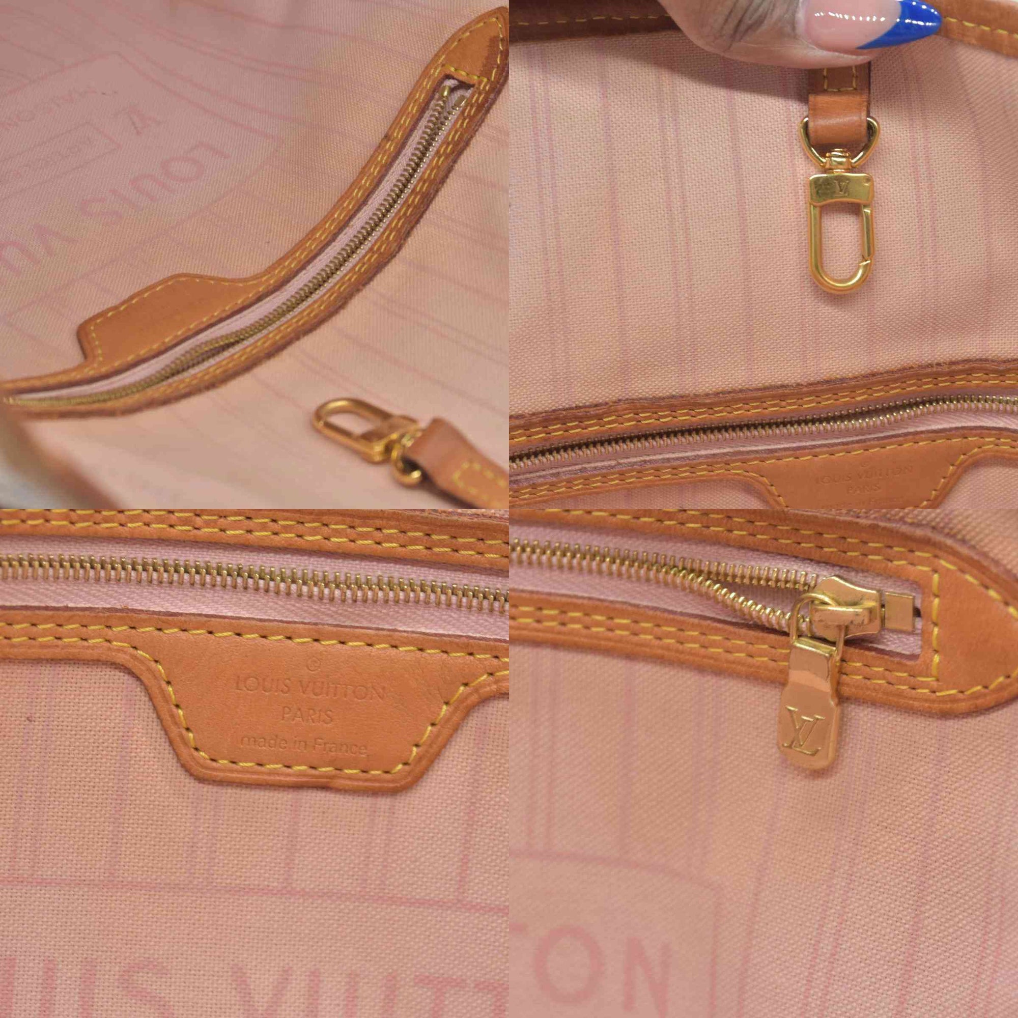 $2170 Louis Vuitton Damier Azur Neverfull MM Rose Ballerine AR4103