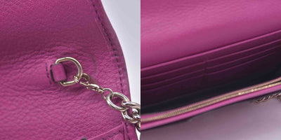 $850 Gucci Pebbled Calfskin Soho Wallet On Chain Fuchsia CONSIGNMENT