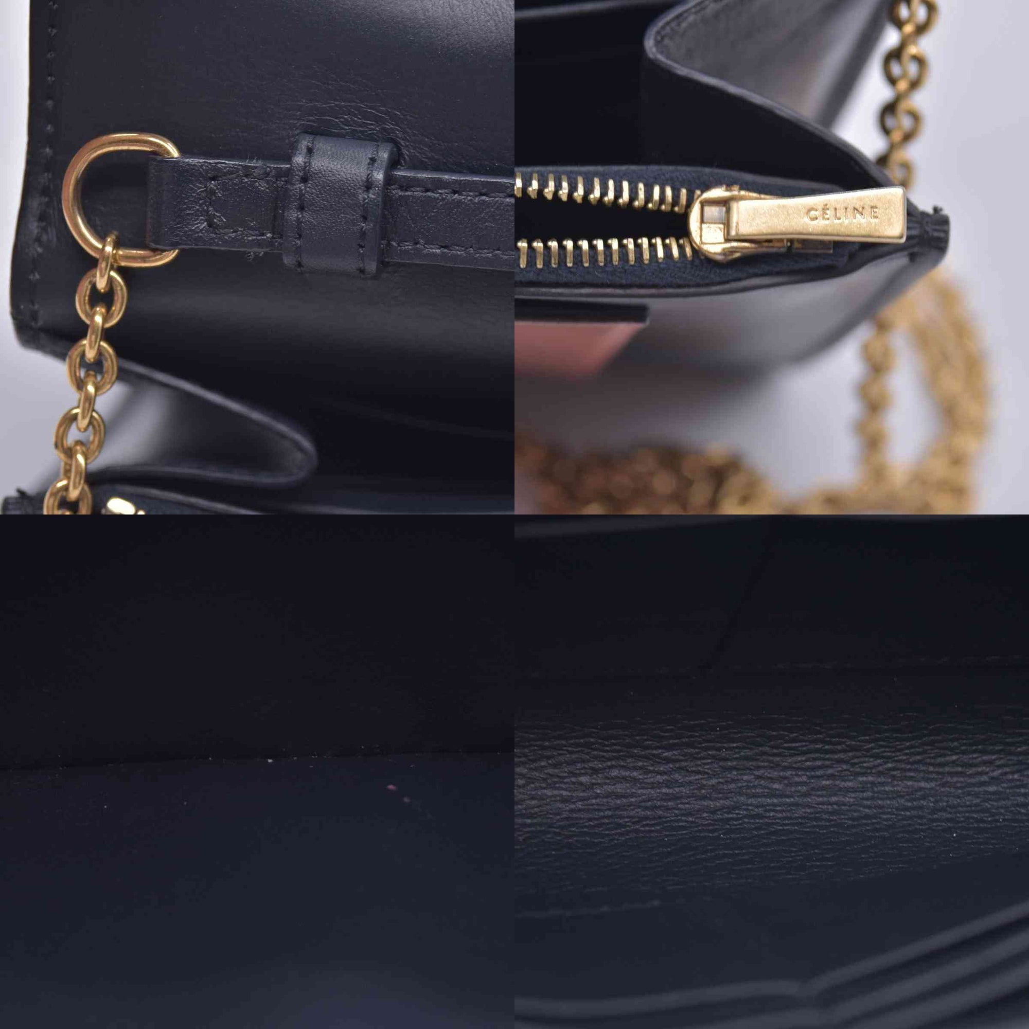 $1200 CELINE Smooth Calfskin Tri-Color Envelope Flap Wallet on Chain Navy Beige Pink CONSIGNMENT 10021559