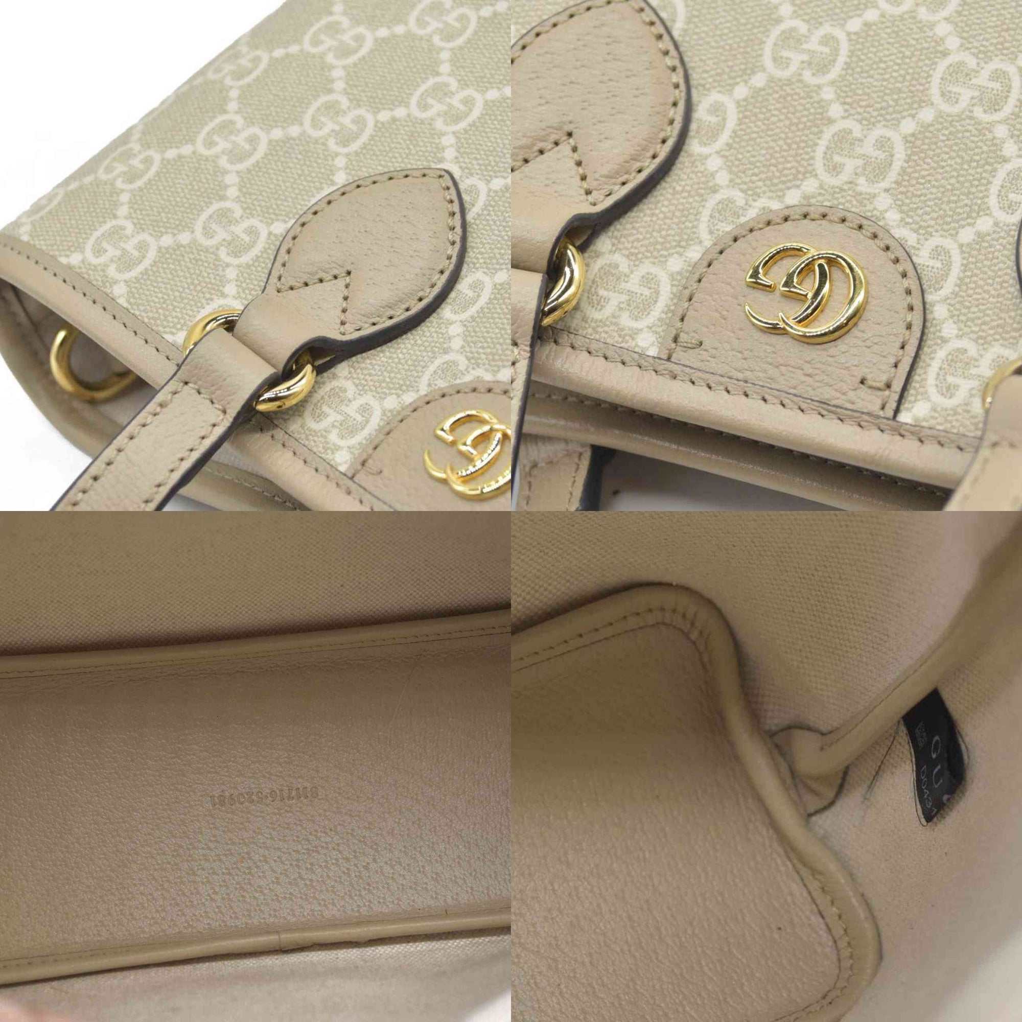 Gucci GG Supreme Monogram Textured Dollar Calfskin Mini Ophidia Shoulder Tote Bag Bag Beige Mystic White Oatmeal