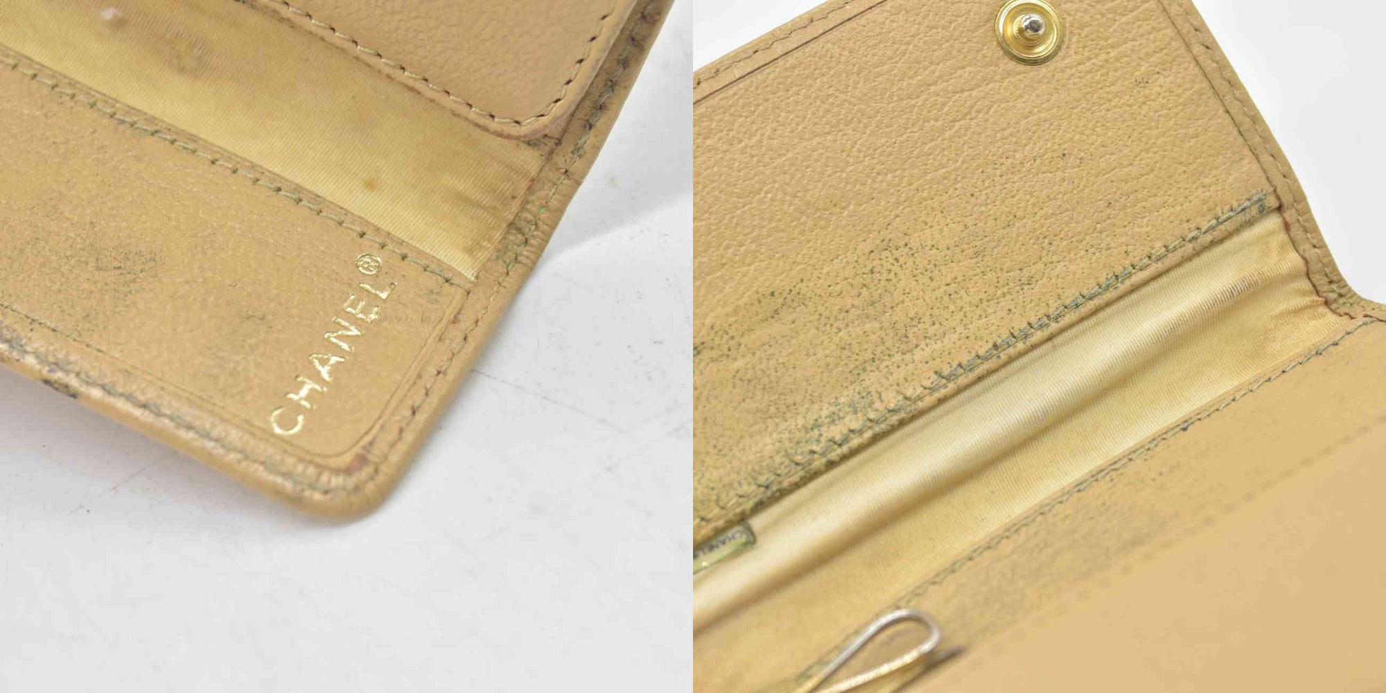 $750 2003 Chanel Beige CC Monogram Logo 6 Key Cles Flap Pouch Case